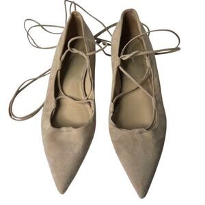 Michael Kors Collection Tan Suede Lace Up Ballt Flats Pointed Toe Womens SZ 7